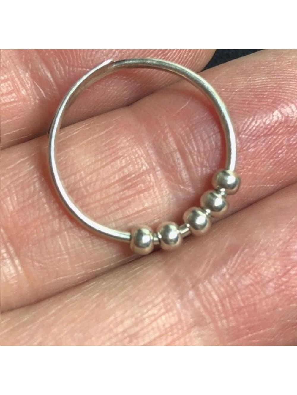 B1246 Sterling 925 Fidget Ring Adjustable Wrap Anxiety Movable Beads sz 8